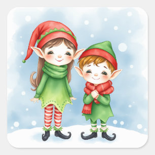 Little Whimsical Christmas Elves Square Sticker