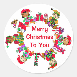 Little Whimsical Elves Festive Holiday Classic Round Sticker