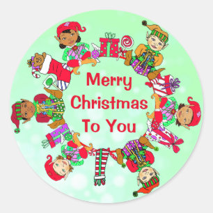 Little Whimsical Elves Festive Holiday Classic Round Sticker