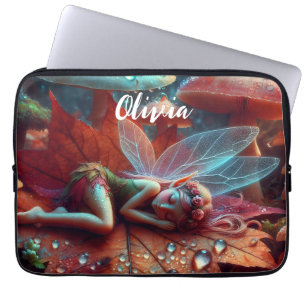 Little Whimsical Fairy Sleeping on a Leaf Laptop Sleeve
