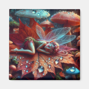 Little Whimsical Fairy Sleeping on a Leaf Magnet