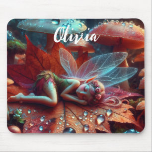 Little Whimsical Fairy Sleeping on a Leaf Mouse Mat