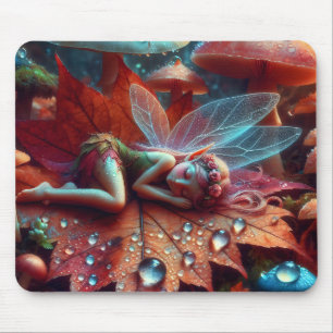 Little Whimsical Fairy Sleeping on a Leaf Mouse Mat