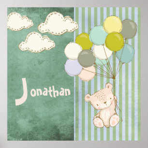 Little White Bear Balloons Boy Rustic Poster