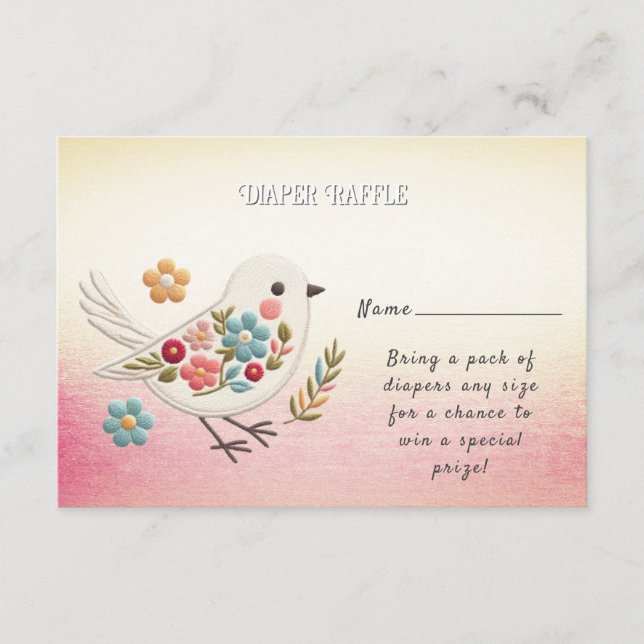 Little White Bird Floral Baby Shower Enclosure Card (Front)