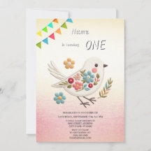 Little White Bird Floral Birthday Party Invitation