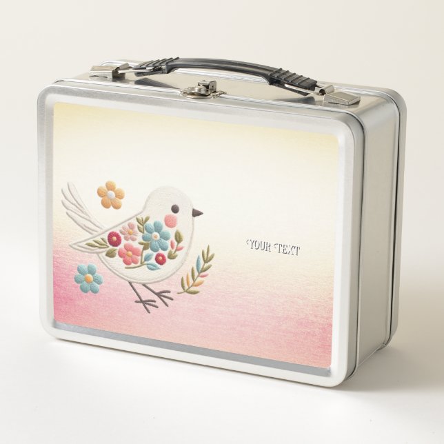 Little White Bird Floral Metal Lunch Box (Front)