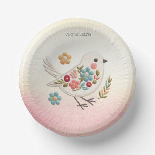 Little White Bird Floral Paper Bowl Plate