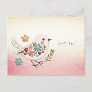 Little White Bird Floral Postcard