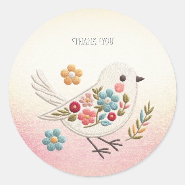 Little White Bird Floral Sticker (Front)