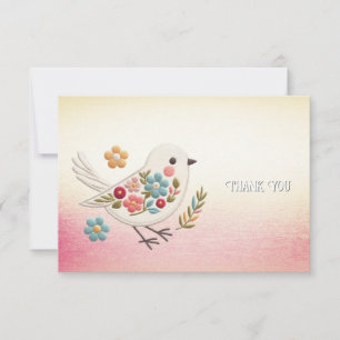 Little White Bird Floral Thank You Card
