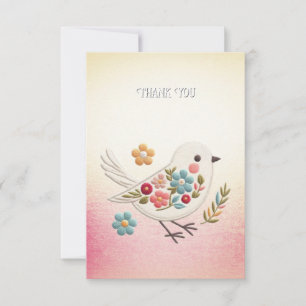 Little White Bird Floral Thank You Card