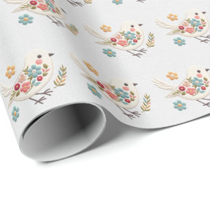 Little White Bird Floral Wrapping Paper