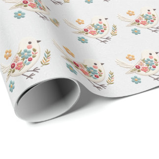 Little White Bird Floral Wrapping Paper