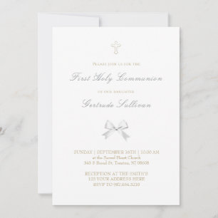 little white bow First Holy Communion Invitation