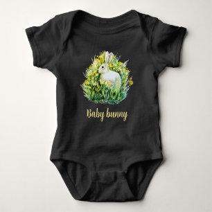 Little white bunny and flowers baby bodysuit