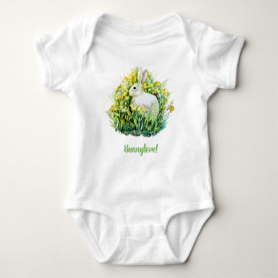 Little white bunny and flowers baby bodysuit
