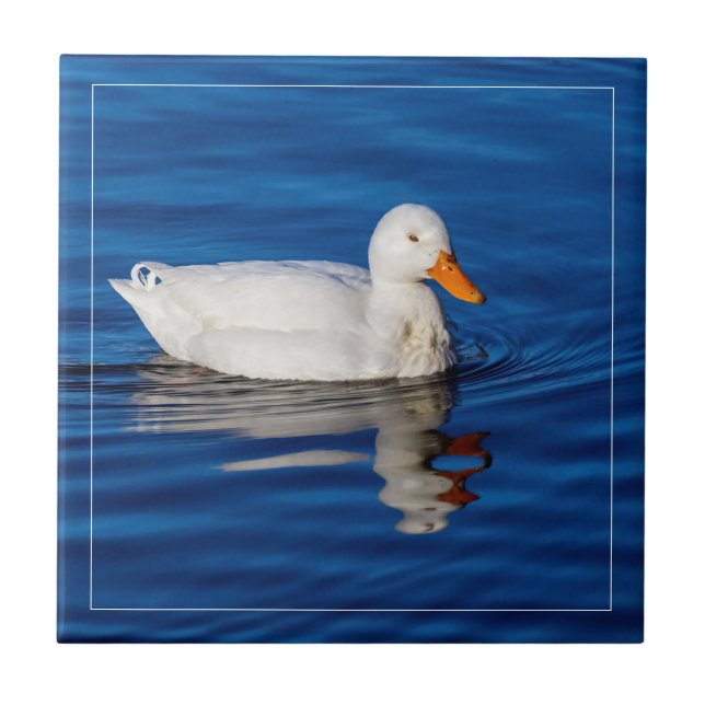 Little White Duck In Rippled Water Tile (Front)