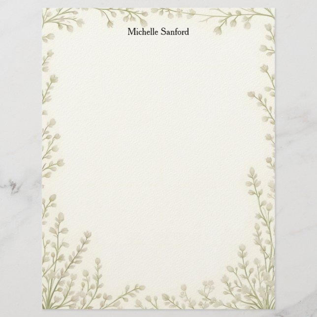 Little White Flowers Frame Stationery Paper Custom Letterhead (Front)