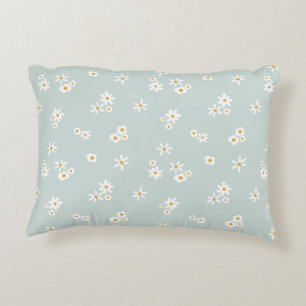 Little White Flowers on blue - seamless pattern. Decorative Cushion