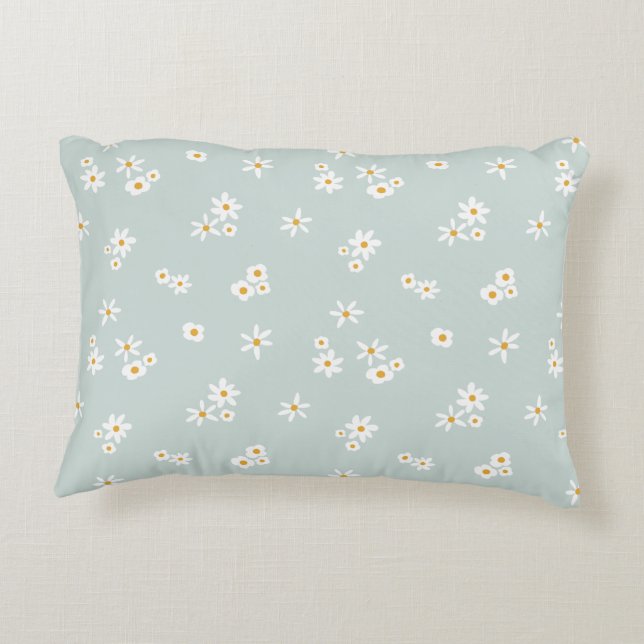 Little White Flowers on blue - seamless pattern. Decorative Cushion (Back)
