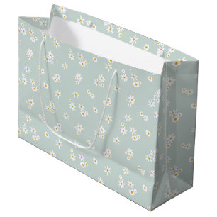 Little White Flowers on blue - seamless pattern. Large Gift Bag