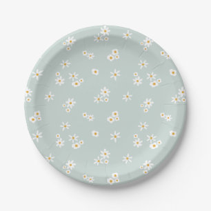 Little White Flowers on blue - seamless pattern. Paper Plate