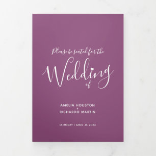 Little white heart script mulberry white wedding Tri-Fold programme