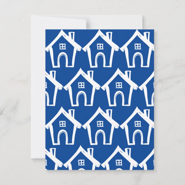 Little White Houses Dark Blue New Address Card (Front)