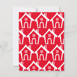 Little White Houses on Bright Red Address Card