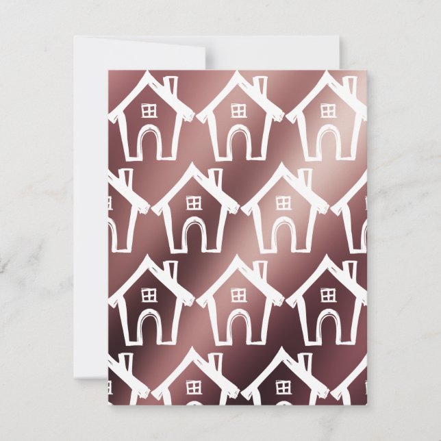 Little White Houses on Rose Gold New Address Card (Front)