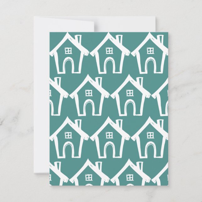 Little White Houses on Teal New Address Card (Front)