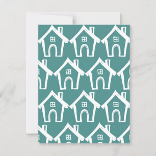 Little White Houses on Teal New Address Card