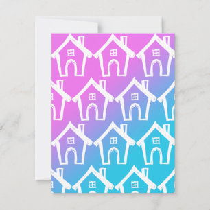 Little White Houses Pink Blue Ombre We Moved Card