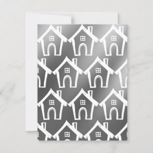 Little White Houses Silver Grey New Address Card