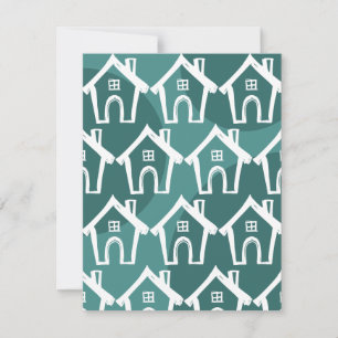 Little White Houses Teal Circles New Address Card