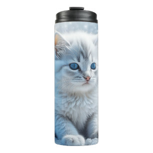 Little White Kitten in Snow Thermal Tumbler