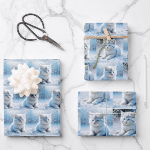 Little White Kittens in Snow Christmas Wrapping Paper Sheet