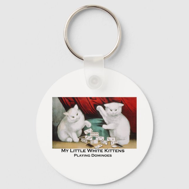 Little White Kittens Playing Dominoes Key Ring (Front)