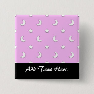 Little White Stars and Moons on Pink 15 Cm Square Badge