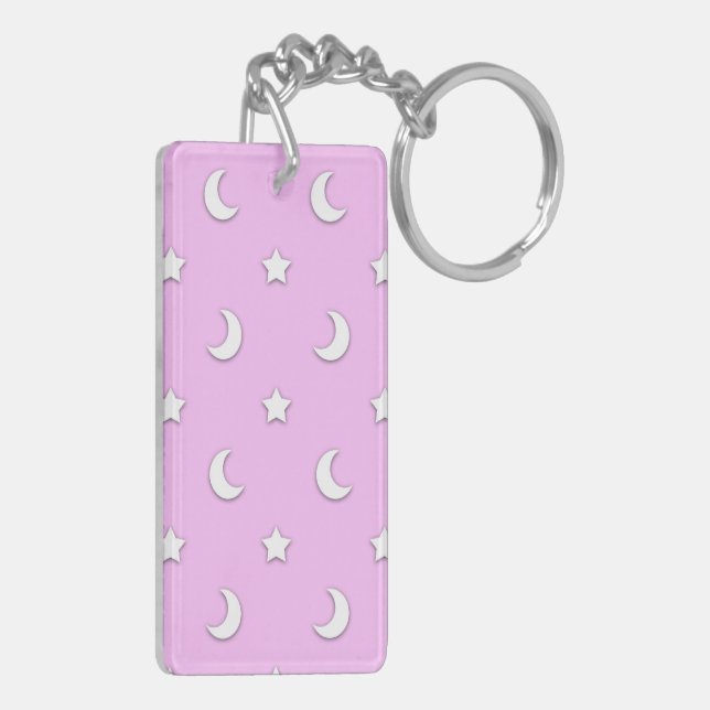 Little White Stars and Moons on Pink Key Ring (Back Left)
