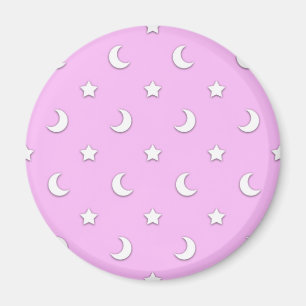 Little White Stars and Moons on Pink Magnet