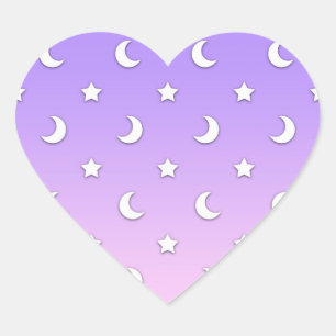Little White Stars and Moons Pattern Heart Sticker