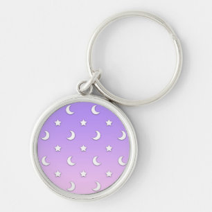 Little White Stars and Moons Pattern Key Ring