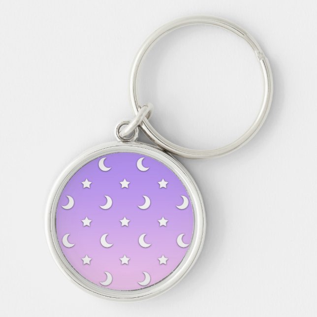 Little White Stars and Moons Pattern Key Ring (Front)