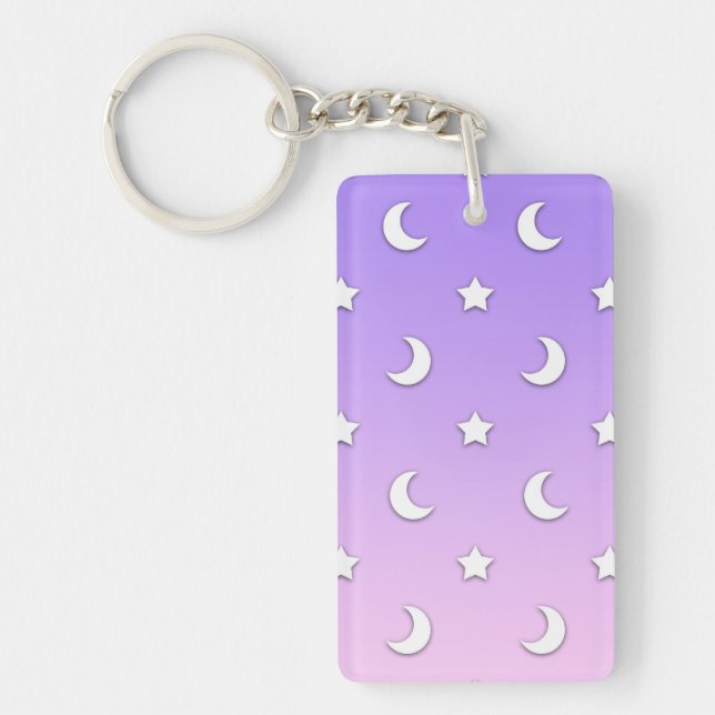 Little White Stars and Moons Pattern Key Ring (Front)