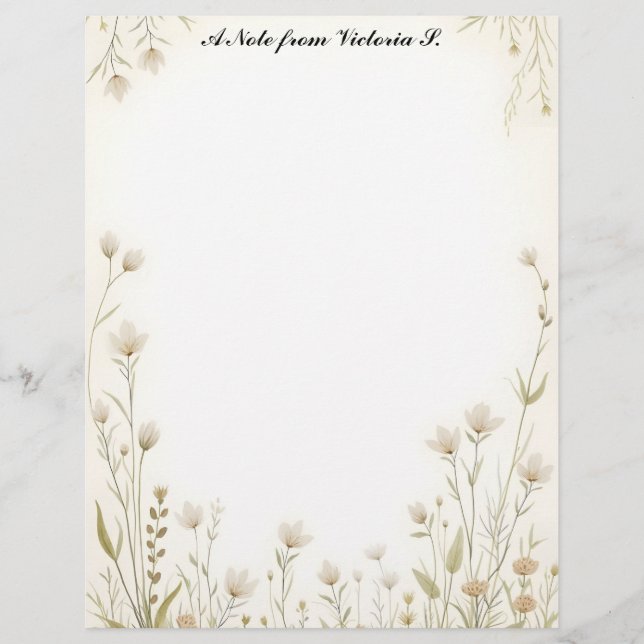 Little White Wildflowers Country Custom Letterhead (Front)