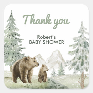 Little wild baby bear forest baby shower card square sticker