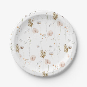 Little Wild flowers Field Watercolor Pattern Paper Plate