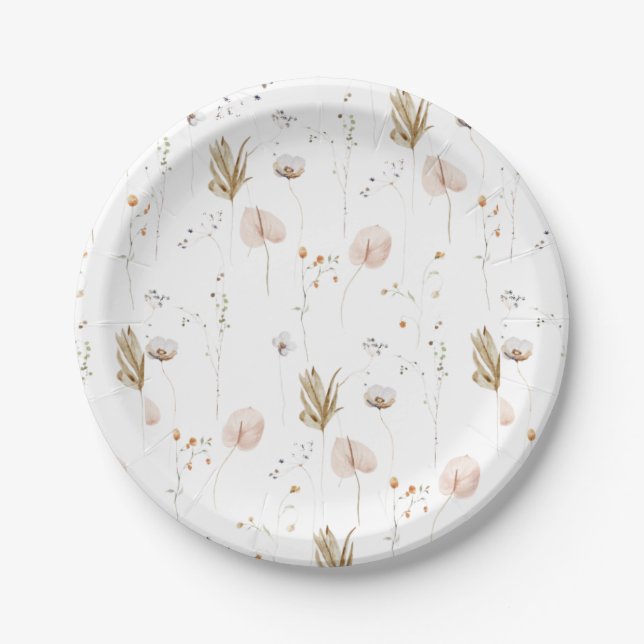 Little Wild flowers Field Watercolor Pattern Paper Plate (Front)
